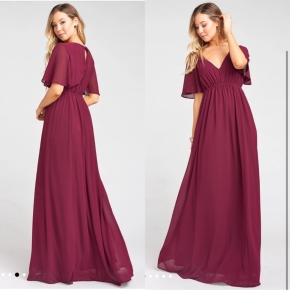 SHOW ME YOUR MUMU EMILY EMPIRE FLUTTER SLEEVE CHERRY RED MAXI BRIDESMAID DRESS - Picture 1 of 15